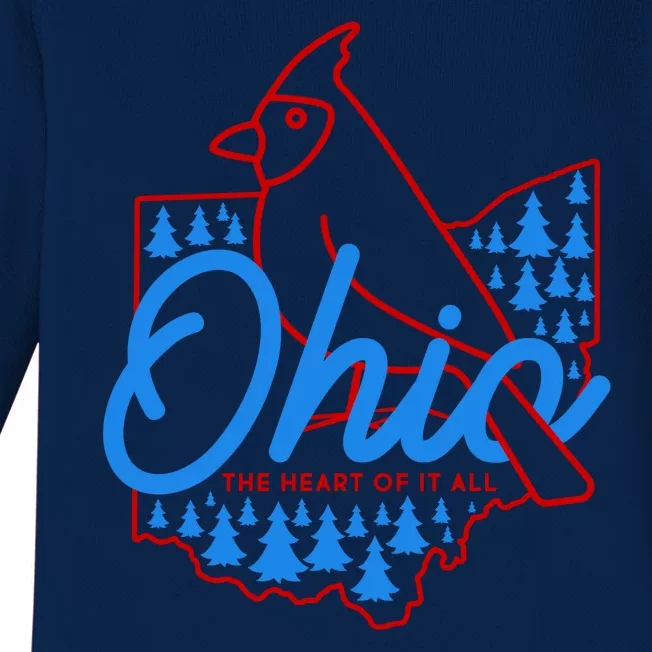 Ohio The Heart Of It All State Bird Cardinal Baby Long Sleeve Bodysuit