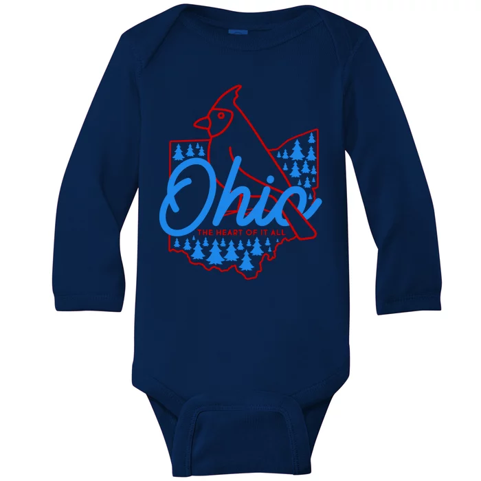 Ohio The Heart Of It All State Bird Cardinal Baby Long Sleeve Bodysuit