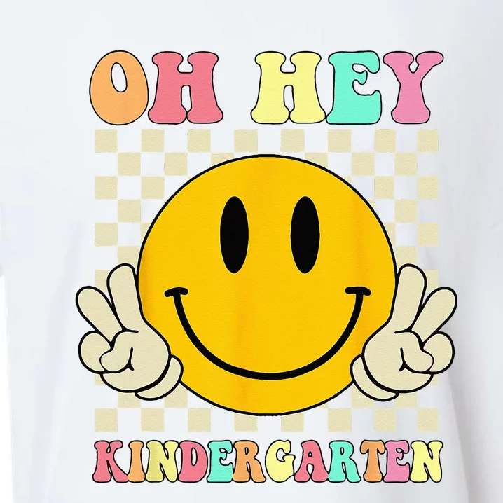 Oh Hey Kindergarten Hippie Smile Face Retro Back To School Sueded Cloud Jersey T-Shirt