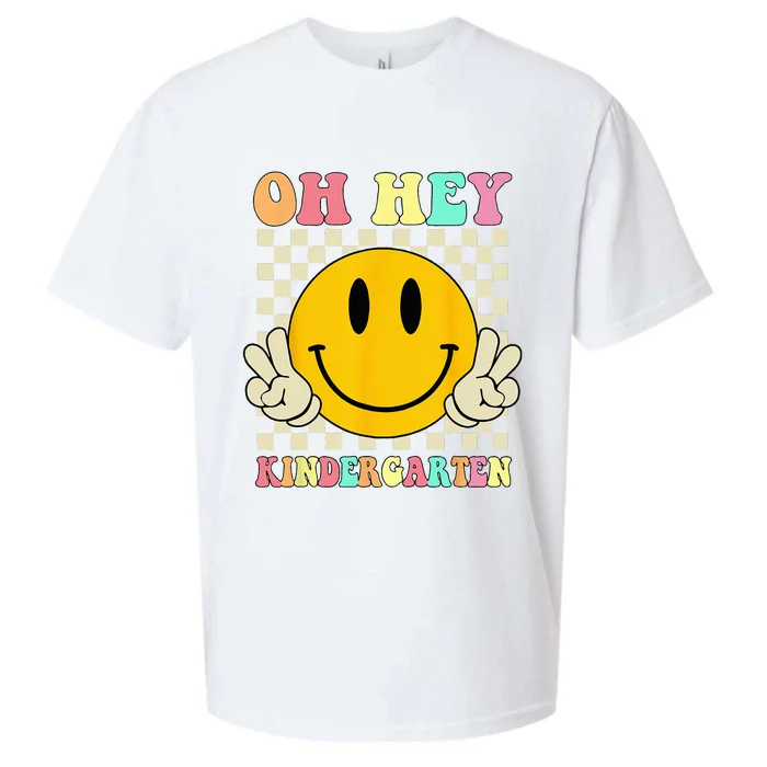 Oh Hey Kindergarten Hippie Smile Face Retro Back To School Sueded Cloud Jersey T-Shirt