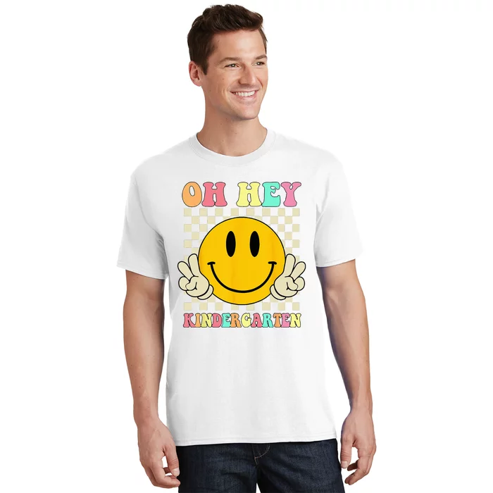 Oh Hey Kindergarten Hippie Smile Face Retro Back To School T-Shirt