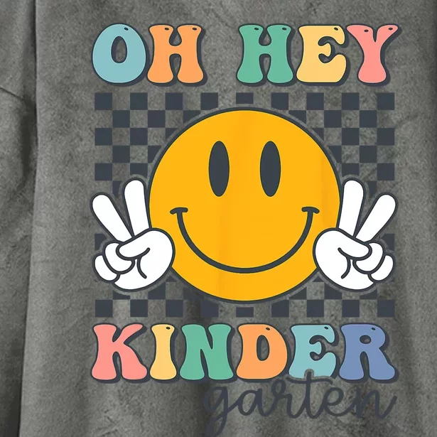 Oh Hey Kindergarten Teachers Kids Retro Smile Back To School Hooded Wearable Blanket