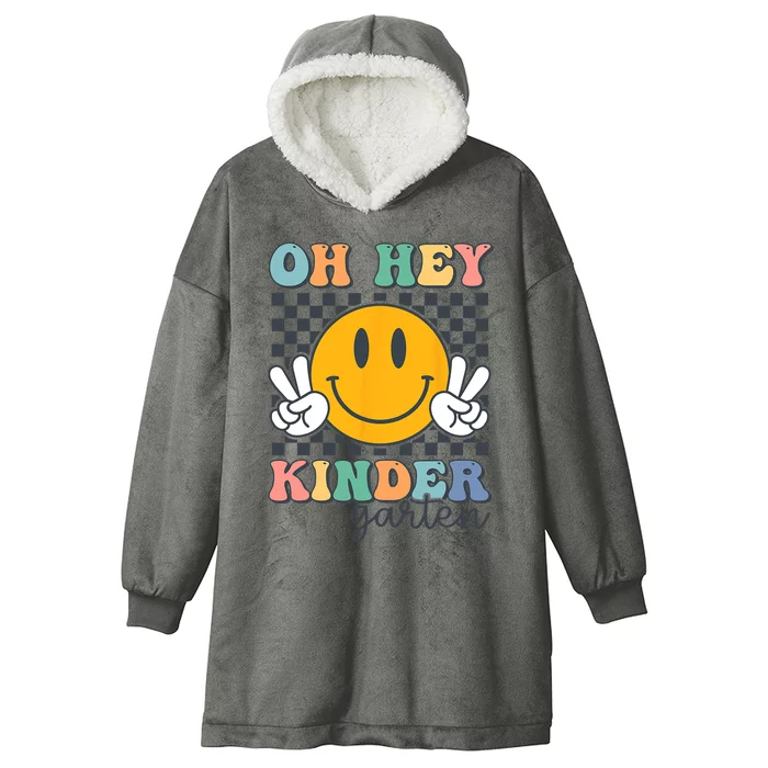 Oh Hey Kindergarten Teachers Kids Retro Smile Back To School Hooded Wearable Blanket