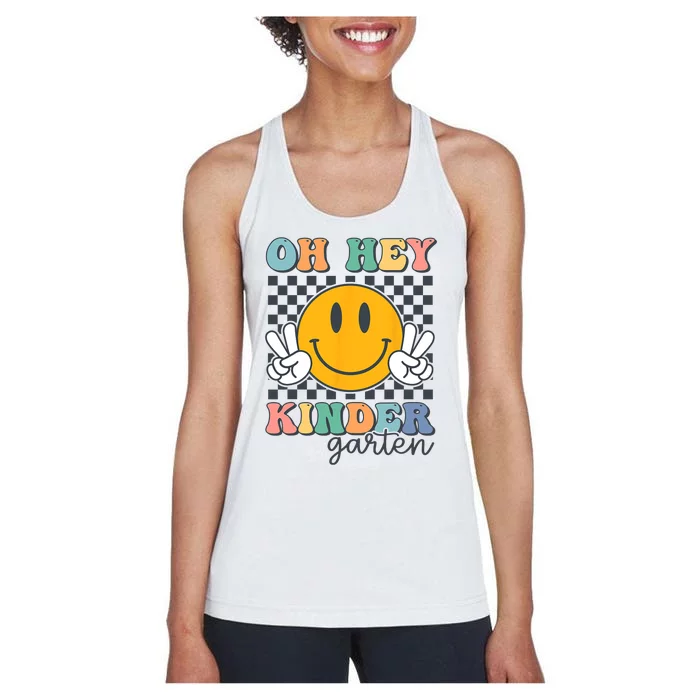 Oh Hey Kindergarten Teachers Kids Retro Smile Back To School Women's Racerback Tank