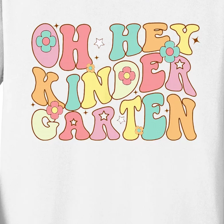 Oh Hey Kindergarten Groovy Retro First Day Back To School Kids Long Sleeve Shirt