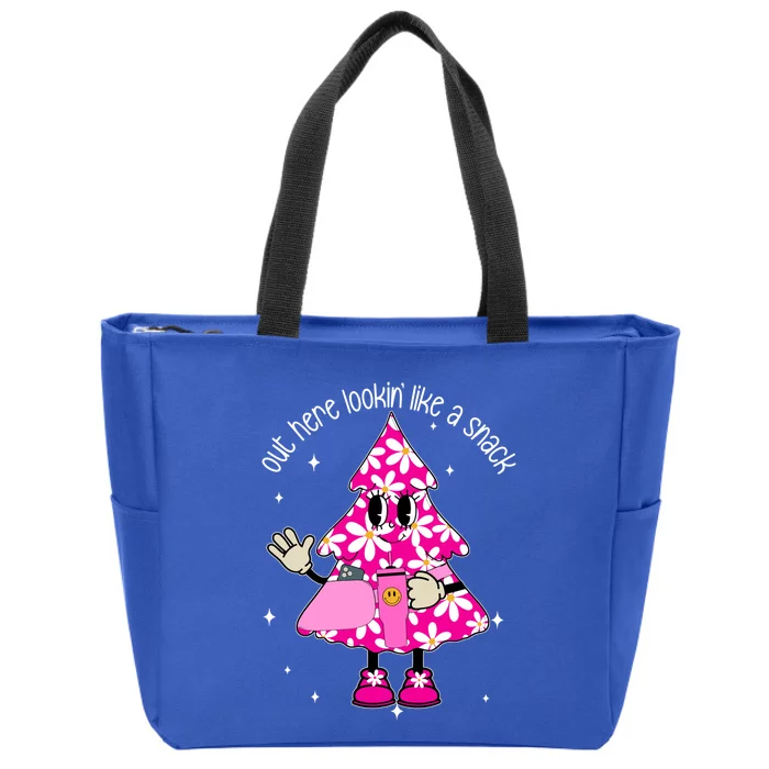 Out Here Lookin Like A Snack Funny Christmas Pink Tree Gift Zip Tote Bag