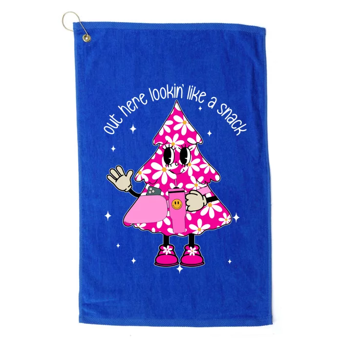 Out Here Lookin Like A Snack Funny Christmas Pink Tree Gift Platinum Collection Golf Towel