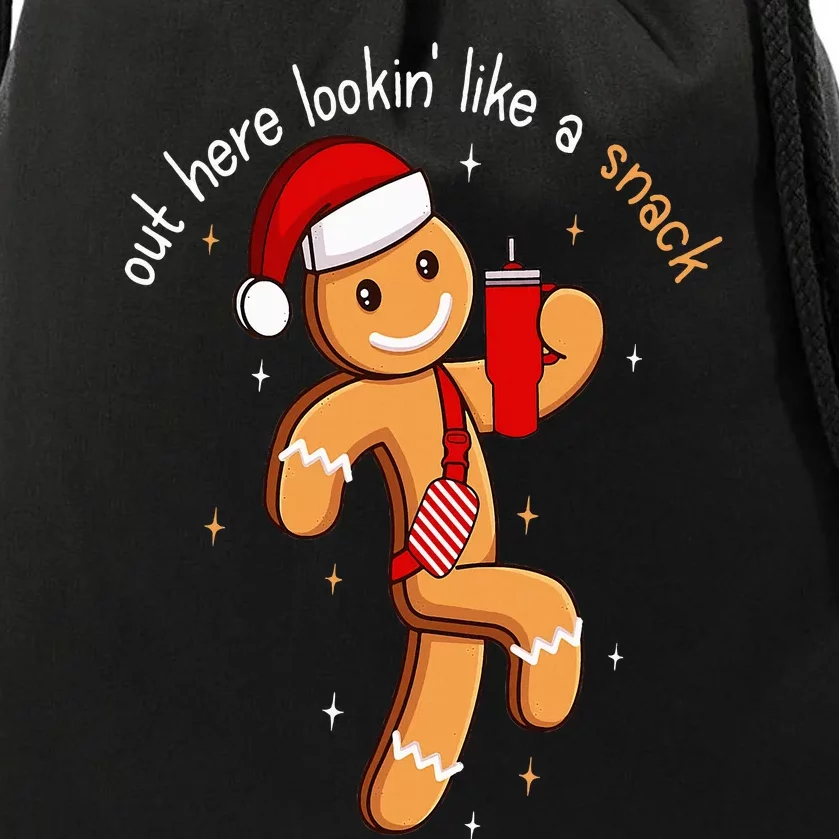 Out Here Looking Like A Snack Funny BouJee Xmas Gingerbread Drawstring Bag