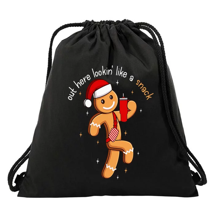 Out Here Looking Like A Snack Funny BouJee Xmas Gingerbread Drawstring Bag