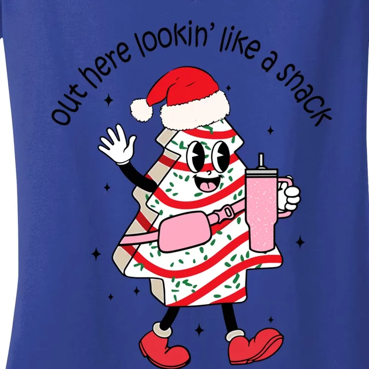 Out Here Lookin Like A Snack Boojee Christmas Tree Cake Gift Women's V-Neck T-Shirt