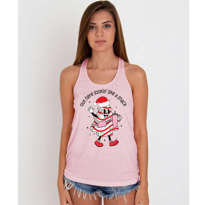 Out Here Lookin Like A Snack Boojee Christmas Tree Cake Gift Women's Knotted Racerback Tank