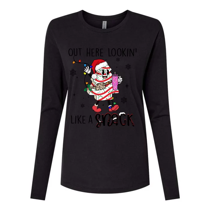 Out Here Lookin Like A Snack Funny Christmas Santa Tree Cake Gift Womens Cotton Relaxed Long Sleeve T-Shirt