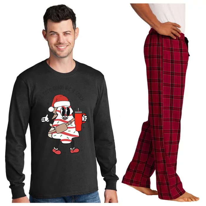 Out Here Lookin Like A Snack Stanley Tumbler Xmas Tree Cake Gift Long Sleeve Pajama Set