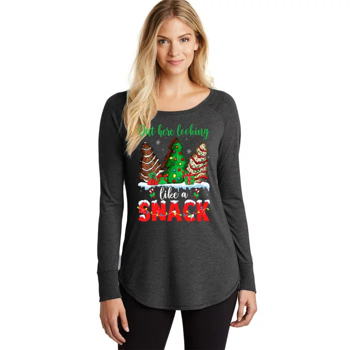 Out Here Looking Like A Snack Christmas Trees Cakes Debbie Women's Perfect Tri Tunic Long Sleeve Shirt