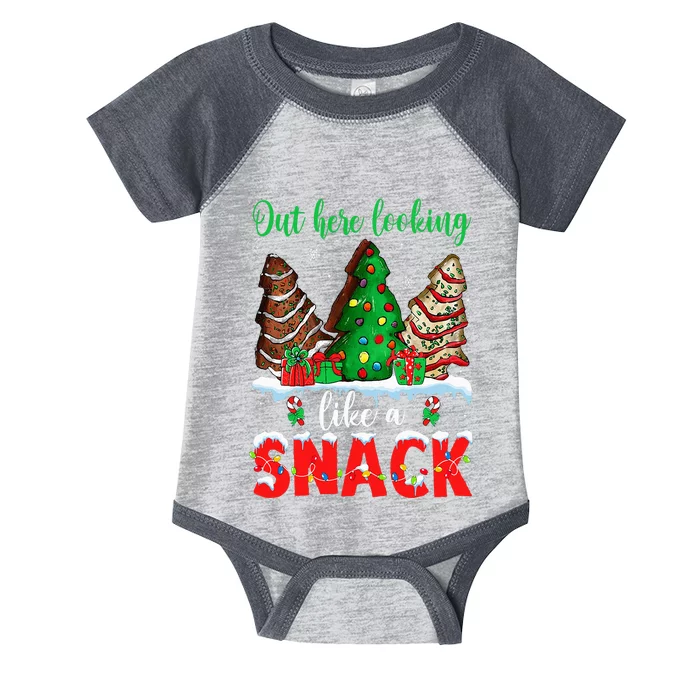 Out Here Looking Like A Snack Christmas Trees Cakes Debbie Infant Baby Jersey Bodysuit