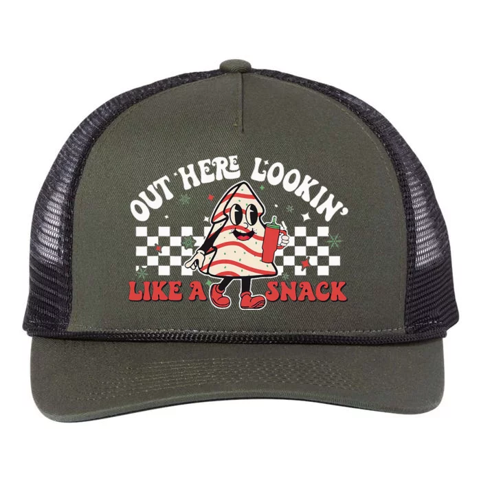 Out Here Looking Like A Snack Cute Xmas Tree Cake Christmas Retro Rope Trucker Hat Cap