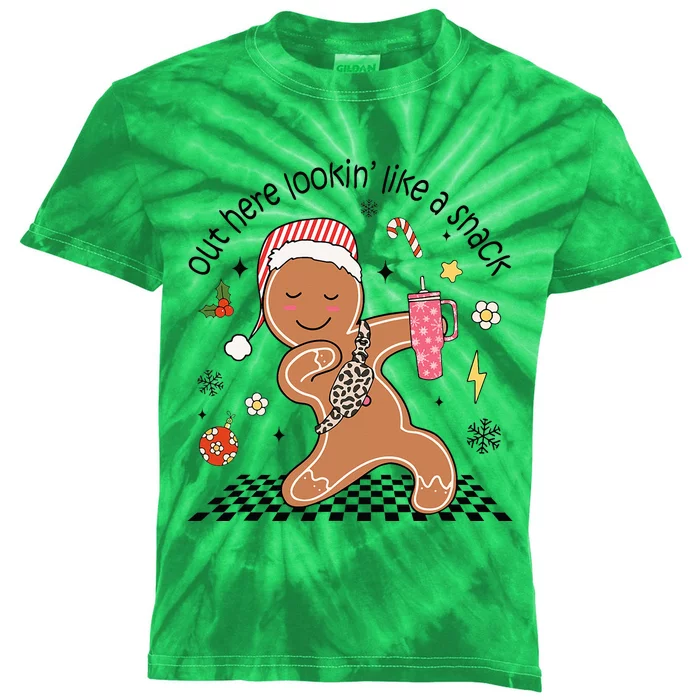 Out Here Looking Like A Snack Christmas Boujee Gingerbread Kids Tie-Dye T-Shirt