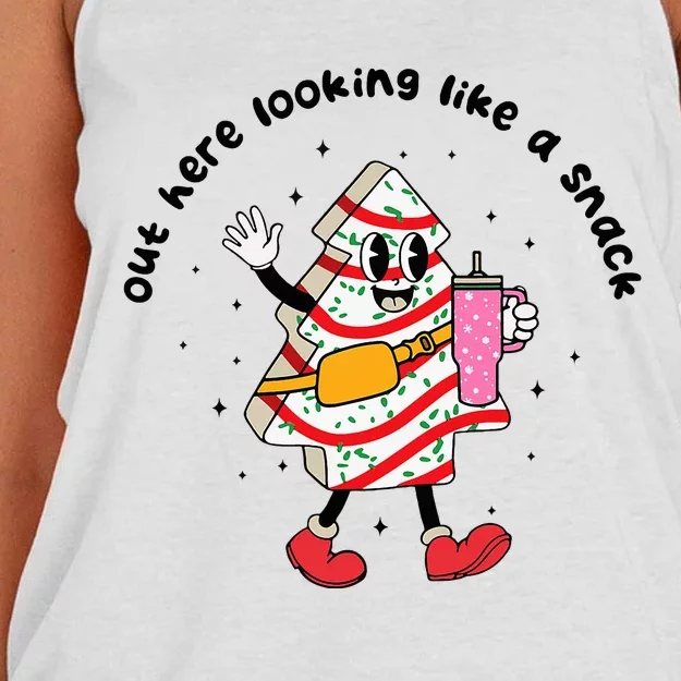 Out Here Looking Like A Snack Christmas Tree Cake Snack Cake Women's Knotted Racerback Tank