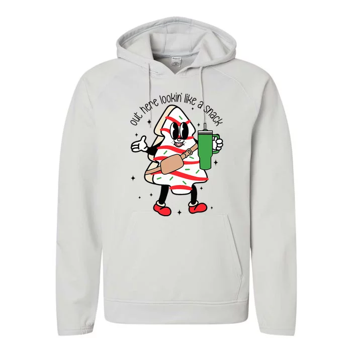 Out Here Looking Like A Snack Cute Xmas Christmas Tree Cake Performance Fleece Hoodie