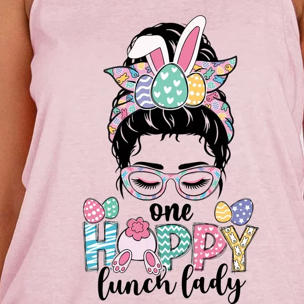 One Hoppy Lunch Lady Happy Easter Day Lunch Lady Bunny Gift Idea Women's Knotted Racerback Tank