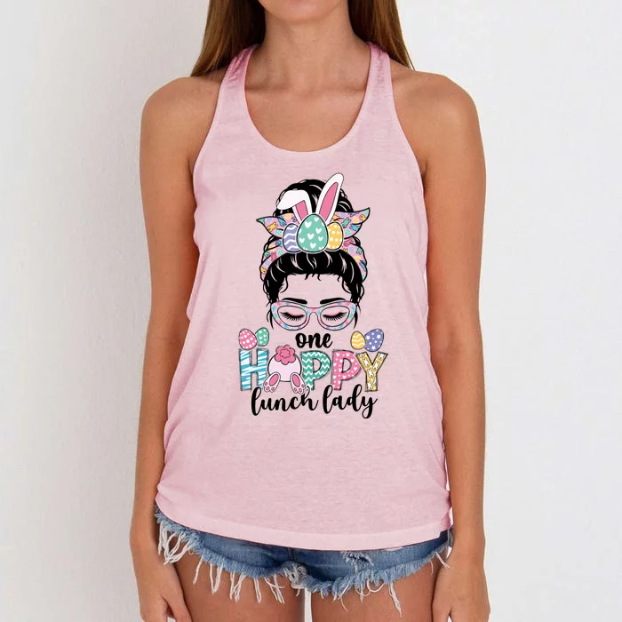 One Hoppy Lunch Lady Happy Easter Day Lunch Lady Bunny Gift Idea Women's Knotted Racerback Tank