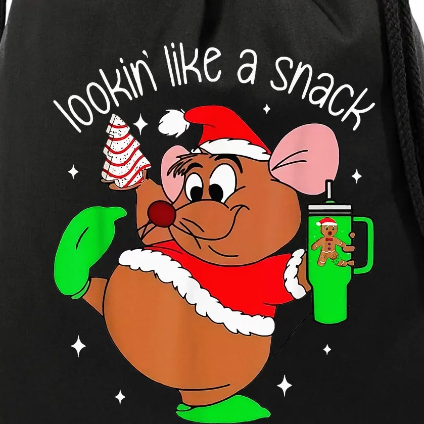 Out Here Looking Like A Snack Funny Mouse Christmas Drawstring Bag