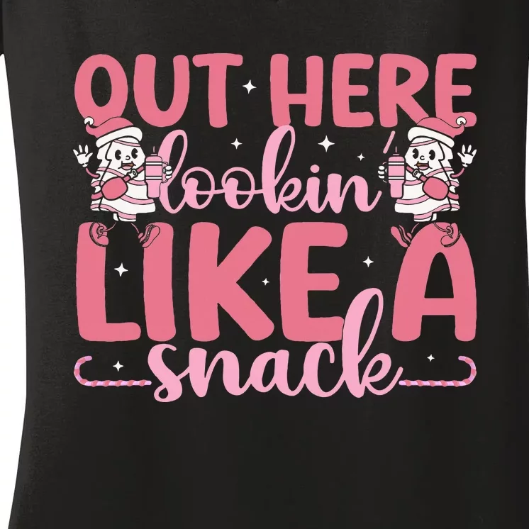 Out Here Looking Like A Snack Boujee Christmas Tree Cake Women's V-Neck T-Shirt