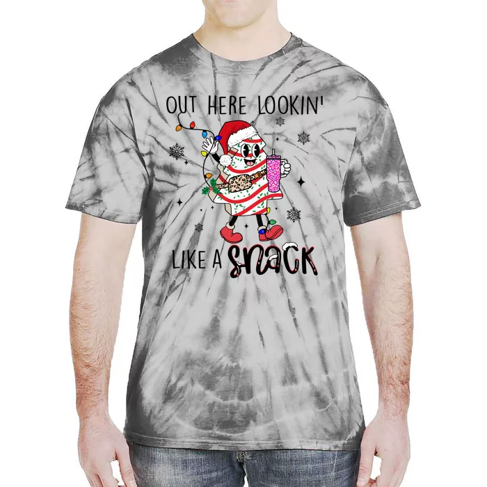 Out Here Lookin Like A Snack Funny Christmas Santa Tree Cake Cool Gift Tie-Dye T-Shirt