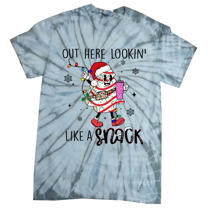 Out Here Lookin Like A Snack Funny Christmas Santa Tree Cake Cool Gift Tie-Dye T-Shirt