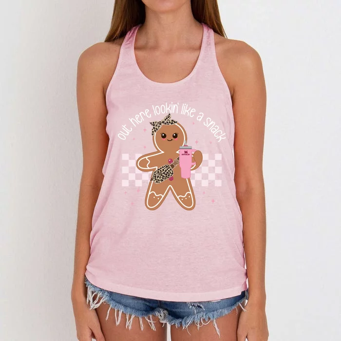 Out Here Lookin Like A Snack Christmas Gingerbread Xmas Gift Women's Knotted Racerback Tank