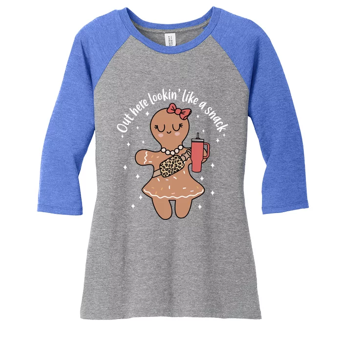 Out Here Lookin Like A Snack Gingerbread Christmas Xmas Gift Women's Tri-Blend 3/4-Sleeve Raglan Shirt