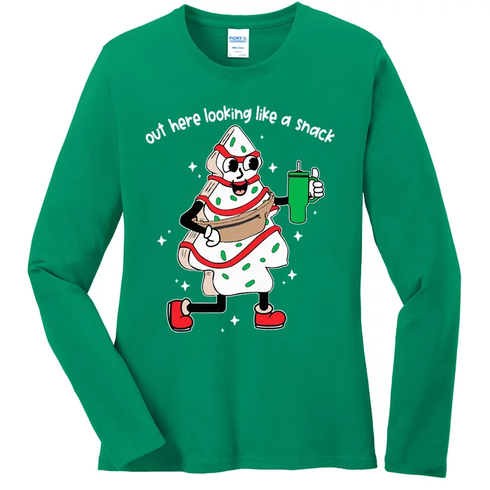 Out Here Looking Like A Snack Boo Jee Christmas Tree Cake Ladies Long Sleeve Shirt