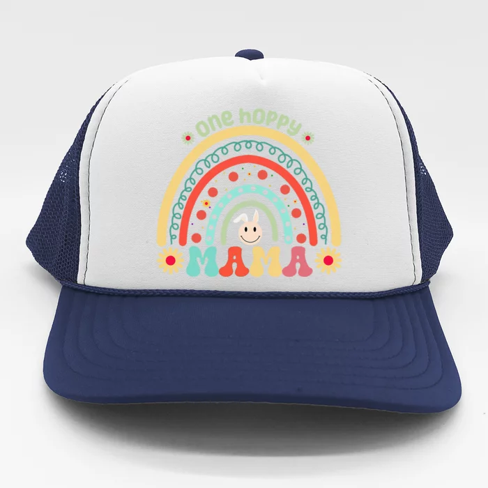 One Hoppy Mama Happy Easter Day Funny Rainbow Leopard Trucker Hat