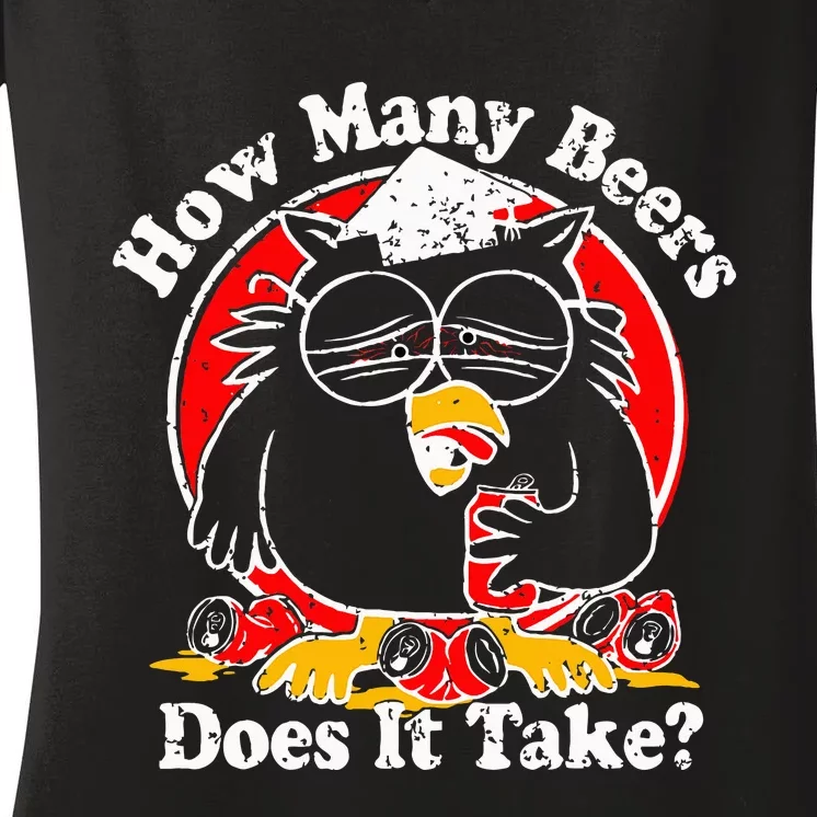 Owl How Many Beers Does It Take Funny Women's V-Neck T-Shirt