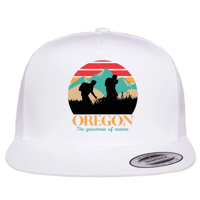 Oregon Hiking Mountains Retro Aesthetic Flat Bill Trucker Hat