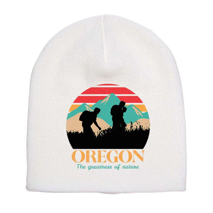 Oregon Hiking Mountains Retro Aesthetic Short Acrylic Beanie