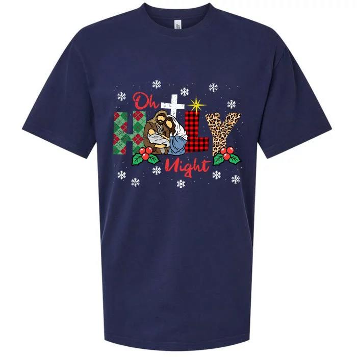 Oh Holy Night Christmas Pajama Xmas Plaid Christian Sueded Cloud Jersey T-Shirt