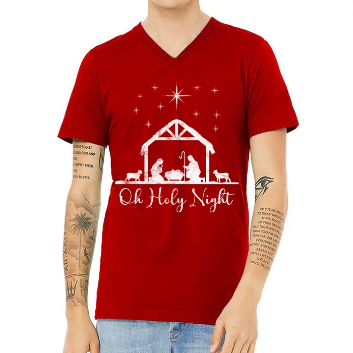 Oh Holy Night Jesus Stable In Bethlehem V-Neck T-Shirt