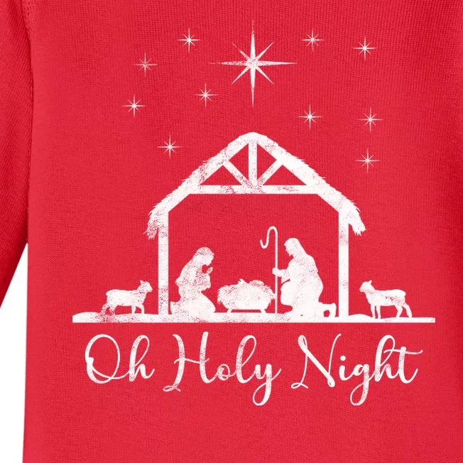 Oh Holy Night Jesus Stable In Bethlehem Baby Long Sleeve Bodysuit