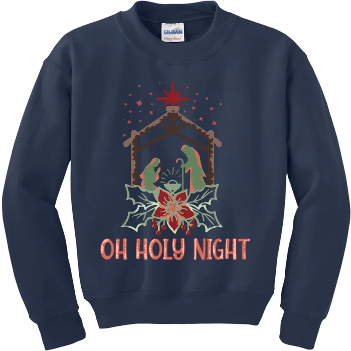 Oh Holy Night Christian Retro Christmas Religious Graphic Plus Size Kids Sweatshirt