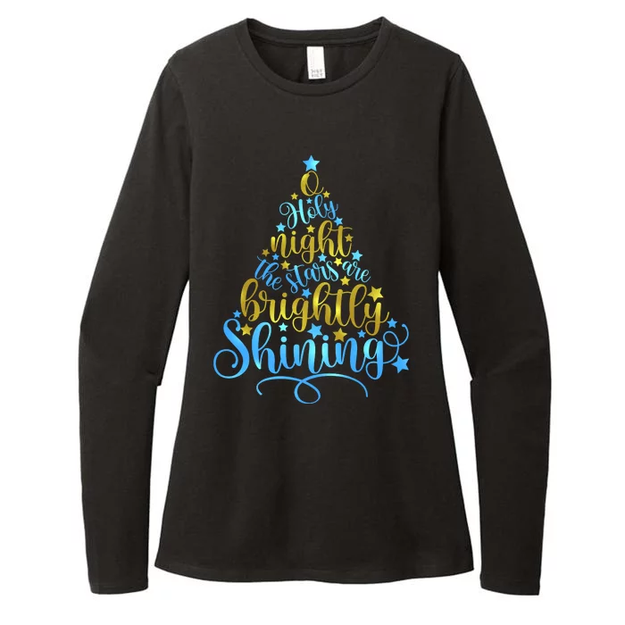 Oh Holy Night The Stars Are Brightly Shining Tree Womens CVC Long Sleeve Shirt