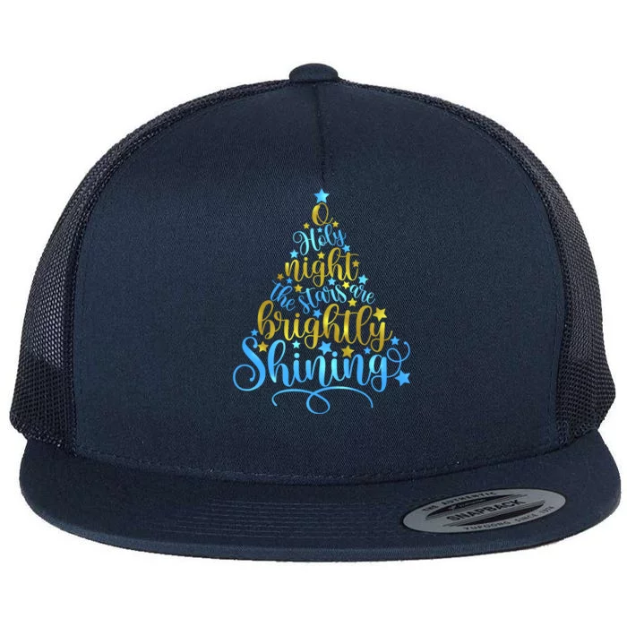 Oh Holy Night The Stars Are Brightly Shining Tree Flat Bill Trucker Hat