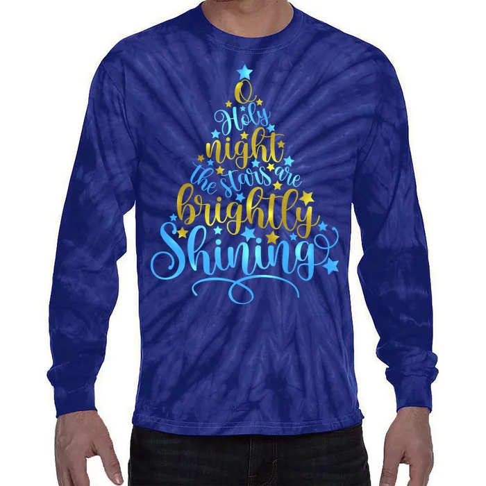 Oh Holy Night The Stars Are Brightly Shining Tree Tie-Dye Long Sleeve Shirt