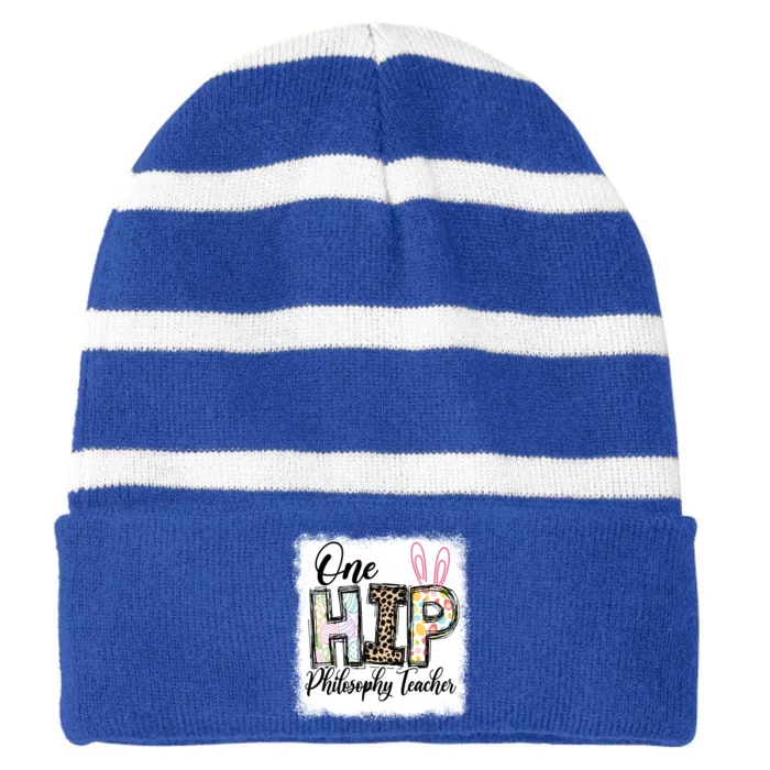 One Hip Philosophy Teacher Leopard Teacher Easter Day Gift Striped Beanie with Solid Band