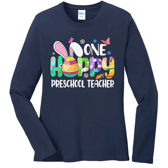 One Hobby Preschool Teacher Bunny Easter Day Ladies Long Sleeve Shirt