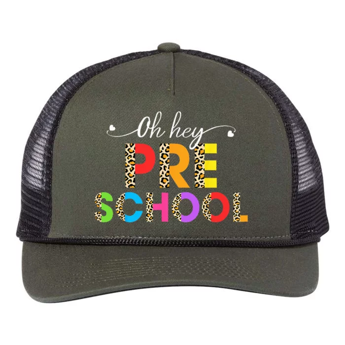 Oh Hey PreSchool First Day of School Leopard Teacher Retro Rope Trucker Hat Cap