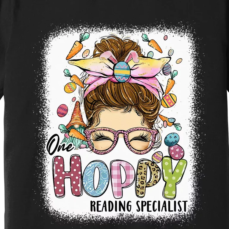 One Hoppy Reading Specialist Leopard Bunny Messy Bun Easter Premium T-Shirt