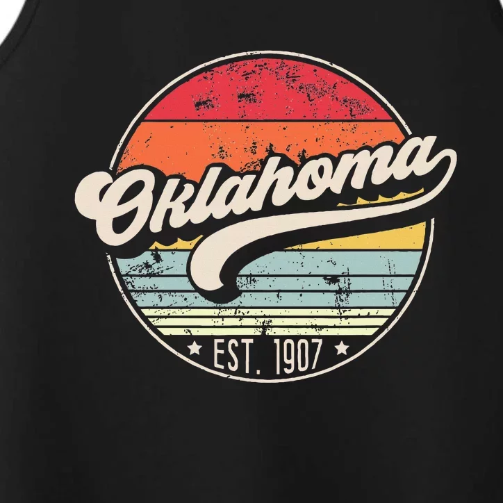 Oklahoma Home State Ok Cool 70s Style Sunset Performance Tank