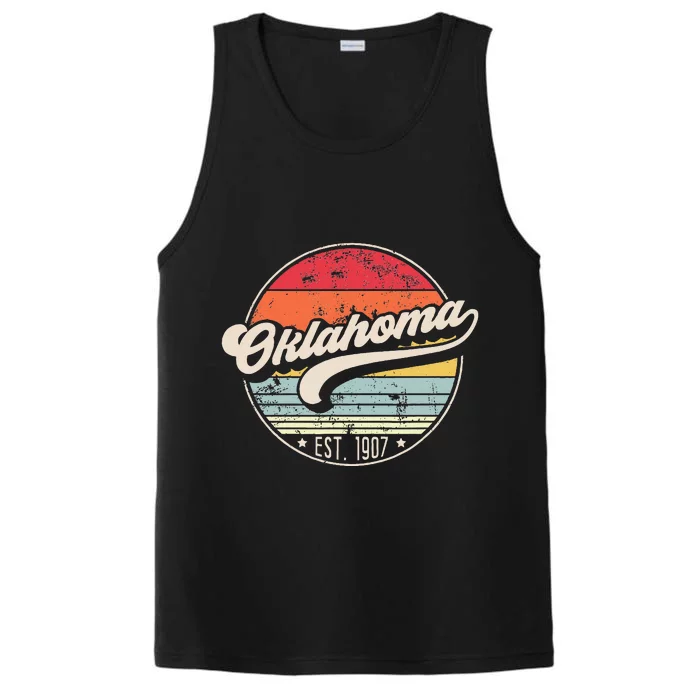 Oklahoma Home State Ok Cool 70s Style Sunset Performance Tank