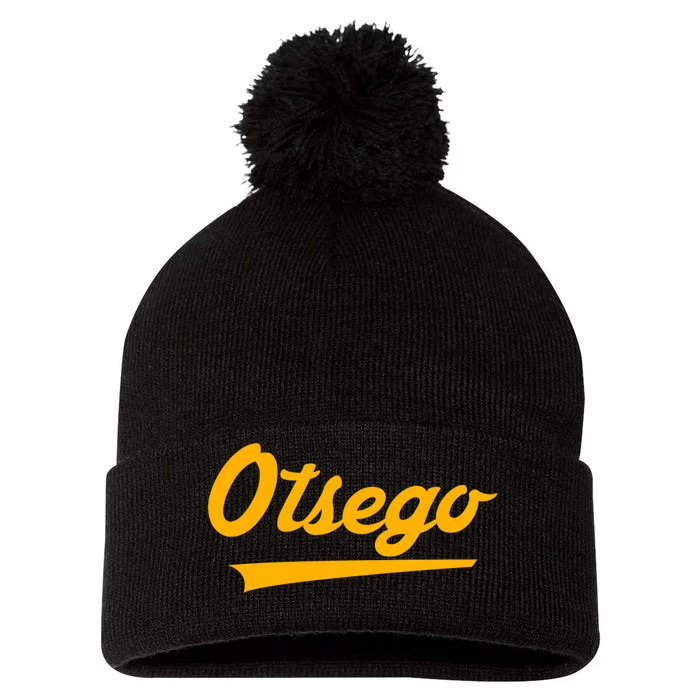 Otsego High School Vintage Swoosh Pom Pom 12in Knit Beanie